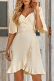 Celebrities Elegant Solid Bandage Flounce O Neck A Line Dresses