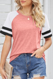 Daily Simplicity Color Block Contrast O Neck T-Shirts