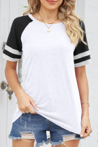 Daily Simplicity Color Block Contrast O Neck T-Shirts