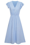 Sweet Elegant Solid V Neck A Line Short Sleeve Dress