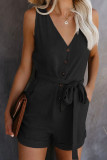 Casual Simplicity Solid Frenulum Buttons V Neck Loose Rompers