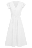 Sweet Elegant Solid V Neck A Line Short Sleeve Dress
