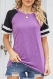Daily Simplicity Color Block Contrast O Neck T-Shirts