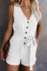 Casual Simplicity Solid Frenulum Buttons V Neck Loose Rompers