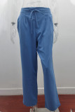 Casual Solid Draw String Loose Straight Solid Color Bottoms