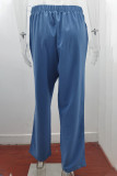 Casual Solid Draw String Loose Straight Solid Color Bottoms