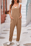 Casual Solid Pocket V Neck Loose Jumpsuits