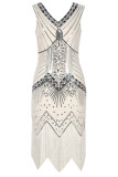 Sexy Casual Formal Patchwork Tassel Sequins Zipper V Neck Evening Dress Dresses