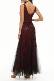 Elegant Formal Patchwork Embroidered V Neck Evening Dress Dresses