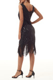 Celebrities Elegant Solid Tassel U Neck Evening Dress Dresses