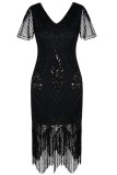 Sexy Party Patchwork Tassel Sequins V Neck A Line Dresses