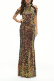 Elegant Formal Gradual Change Zipper Mandarin Collar Evening Dress Dresses