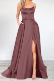 Sexy Formal Solid High Opening U Neck Evening Dress Dresses
