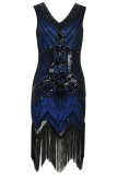 Sexy Casual Formal Patchwork Tassel Sequins Zipper V Neck Evening Dress Dresses