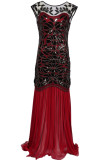 Elegant Formal Patchwork Sequins Beading Zipper O Neck Evening Dress Dresses