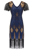 College Formal Patchwork Tassel Bead tube Zipper V Neck Evening Dress Dresses