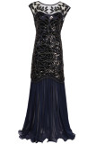 Elegant Formal Patchwork Sequins Beading Zipper O Neck Evening Dress Dresses