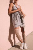 Casual Solid Pocket U Neck Loose Rompers