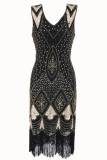 College Formal Patchwork Tassel Sequins Beading V Neck Evening Dress Dresses
