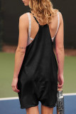 Casual Solid Pocket U Neck Loose Rompers