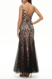 Elegant Formal Patchwork Embroidered V Neck Evening Dress Dresses