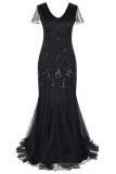Elegant Formal Beading Zipper V Neck Evening Dress Dresses