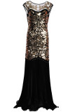 Elegant Formal Patchwork Sequins Beading Zipper O Neck Evening Dress Dresses