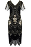 Sexy Party Patchwork Tassel Sequins V Neck A Line Dresses