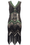 Sexy Casual Formal Patchwork Tassel Sequins Zipper V Neck Evening Dress Dresses