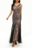 Elegant Formal Patchwork Embroidered V Neck Evening Dress Dresses