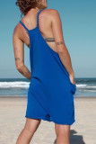 Casual Solid Pocket U Neck Loose Rompers