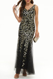 Elegant Formal Patchwork Embroidered V Neck Evening Dress Dresses