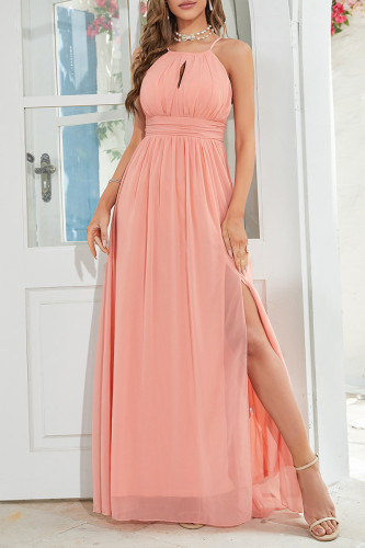 Sexy Celebrities Solid Slit Halter Evening Dress Dresses