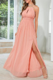 Sexy Celebrities Solid Slit Halter Evening Dress Dresses