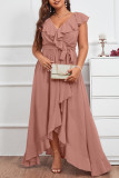 Plus Size Formal Solid Flounce V Neck Evening Dress Dresses