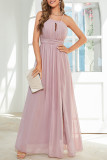 Sexy Celebrities Solid Slit Halter Evening Dress Dresses