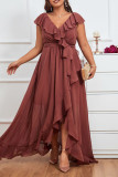 Plus Size Formal Solid Flounce V Neck Evening Dress Dresses