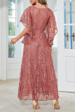 Sexy Celebrities Solid Lace Hollowed Out O Neck Evening Dress Dresses