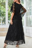 Sexy Celebrities Solid Lace Hollowed Out O Neck Evening Dress Dresses