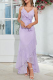 Sweet Elegant Solid Frenulum V Neck Sleeveless Dress Dresses