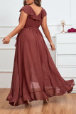 Plus Size Formal Solid Flounce V Neck Evening Dress Dresses