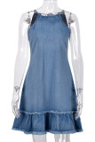 Solid Backless O Neck Sleeveless Regular Denim Dresses