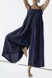 Sexy Simplicity Solid Buttons Strapless Loose Jumpsuits