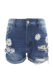 Casual Street Floral Patchwork Loose Denim Shorts