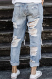 Casual Street Solid Ripped Straight Harlan Solid Color Bottoms