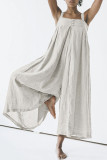 Sexy Simplicity Solid Buttons Strapless Loose Jumpsuits
