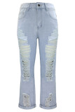 Casual Street Solid Ripped Straight Harlan Solid Color Bottoms