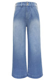 Street Simplicity Solid Patchwork High Waist Boot Cut Denim Jeans