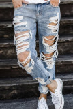 Casual Street Solid Ripped Straight Harlan Solid Color Bottoms