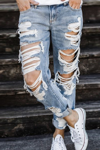 Casual Street Solid Ripped Straight Harlan Solid Color Bottoms